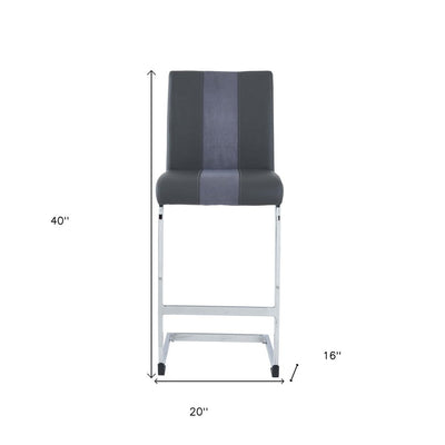 Set of Four 26" Gray and Silver Metal and Faux Leather Counter Height Bar Chairs