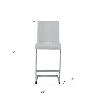 Set of Four 26 " White And Silver Metal Low Back Counter Height Bar Chairs