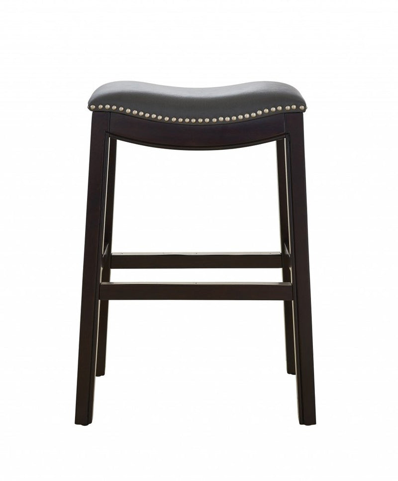 26" Gray and Espresso Faux Leather and Solid Wood Backless Counter Height Bar Chair