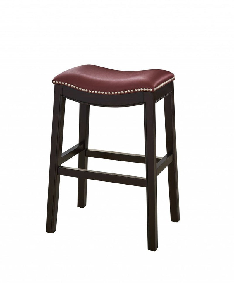 26" Dark Red and Espresso Solid Wood Backless Counter Height Bar Chair