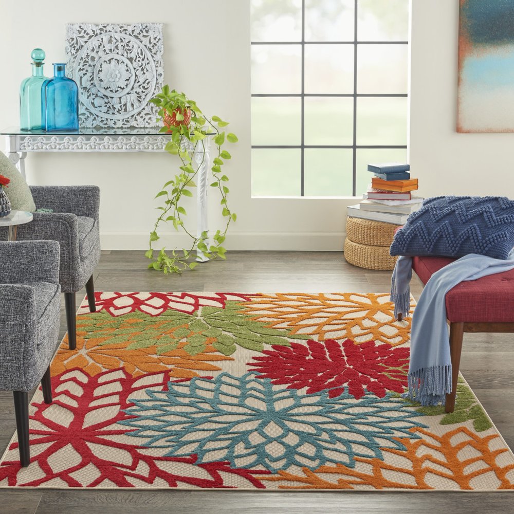 3' X 4' Green And Ivory Indoor Outdoor Area Rug