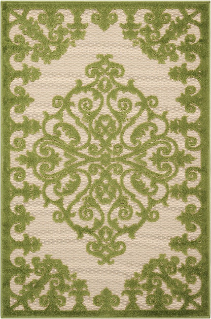 3' X 4' Green Damask Indoor Outdoor Area Rug