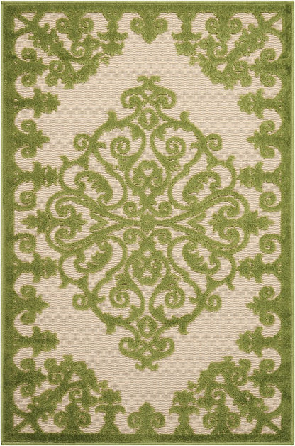 3' X 4' Green Damask Indoor Outdoor Area Rug