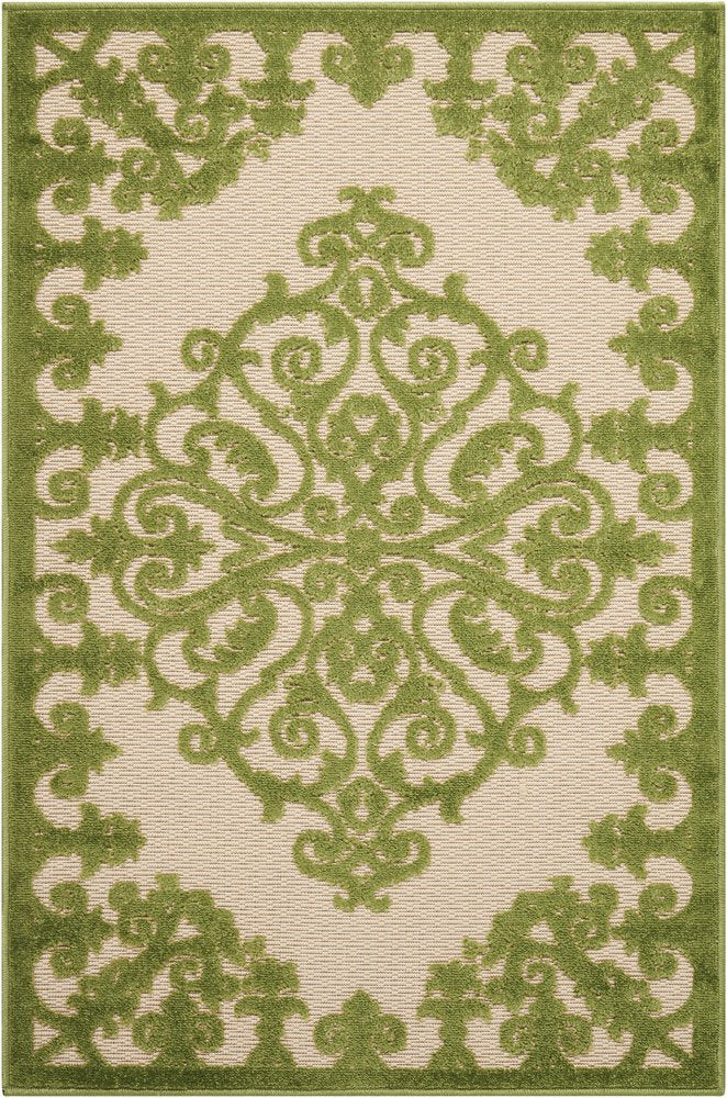 3' X 4' Green Damask Indoor Outdoor Area Rug