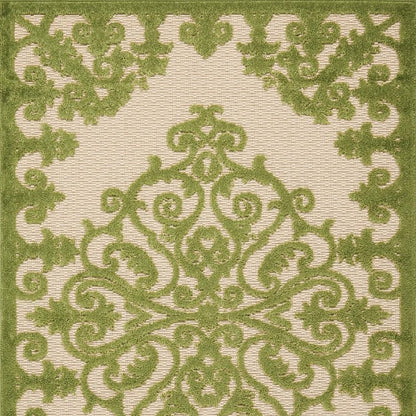 3' X 4' Green Damask Indoor Outdoor Area Rug