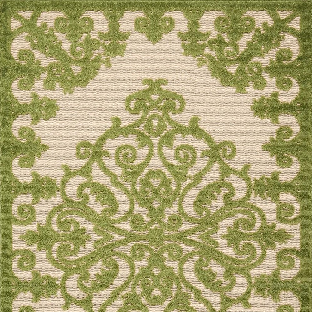 3' X 4' Green Damask Indoor Outdoor Area Rug