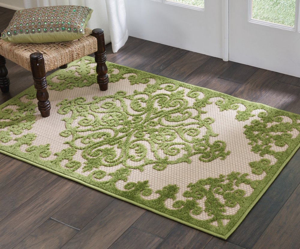 3' X 4' Green Damask Indoor Outdoor Area Rug