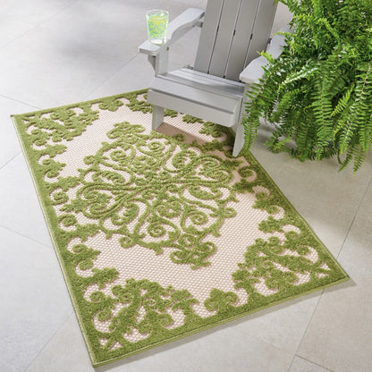 3' X 4' Green Damask Indoor Outdoor Area Rug