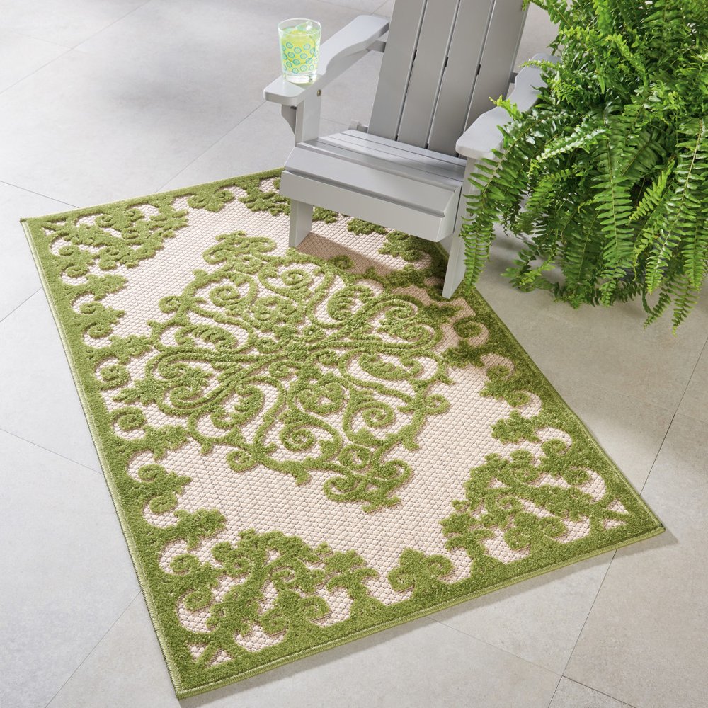 3' X 4' Green Damask Indoor Outdoor Area Rug