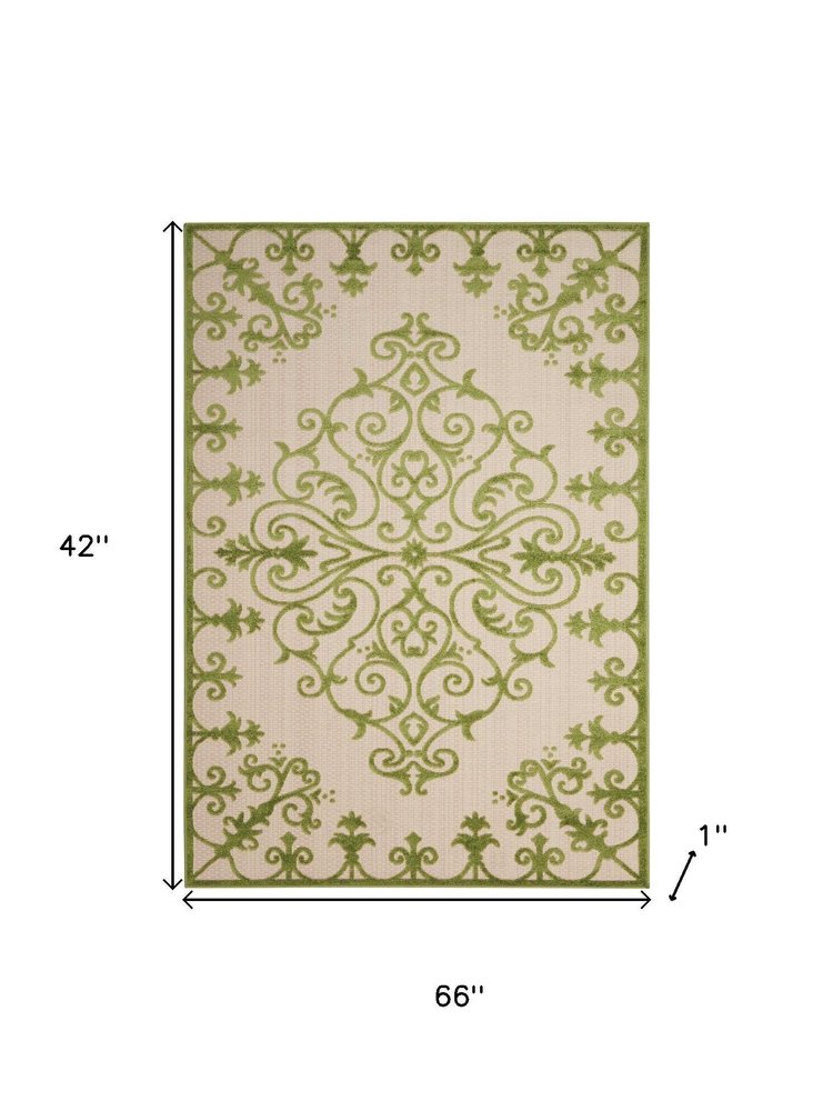 3' X 4' Green Damask Indoor Outdoor Area Rug