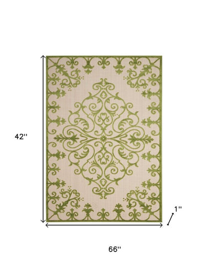 3' X 4' Green Damask Indoor Outdoor Area Rug