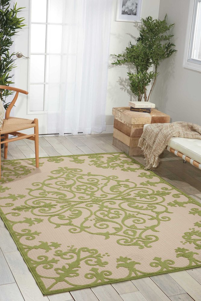 3' X 4' Green Damask Indoor Outdoor Area Rug