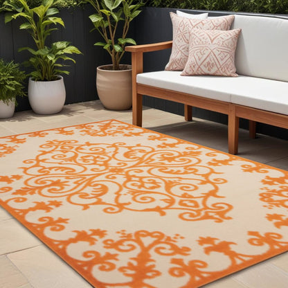 3' X 4' Green Damask Indoor Outdoor Area Rug