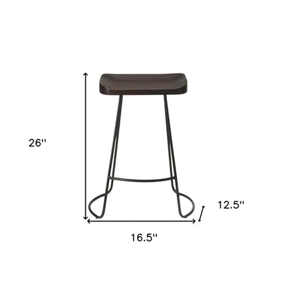 26" Dark Brown and Black Manufactured Wood and Iron Backless Counter Height Bar Chair