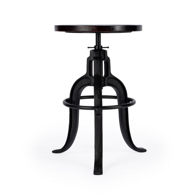 28" Brown and Black Manufactured Wood and Iron Backless Swivel Bar Chair