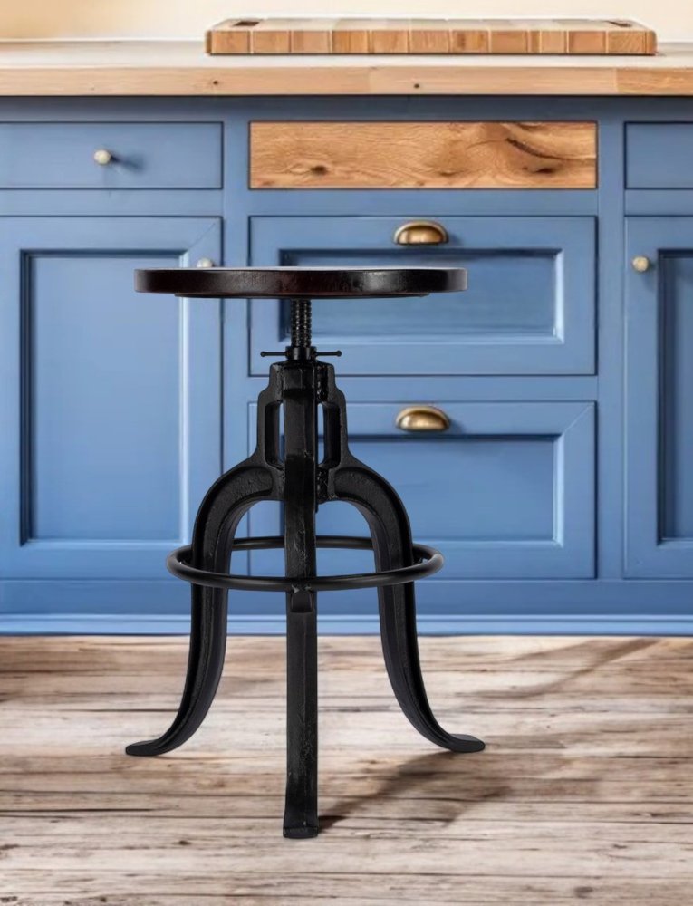 28" Brown and Black Manufactured Wood and Iron Backless Swivel Bar Chair