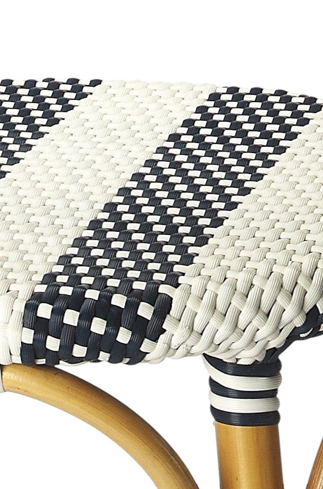 30" Blue and White and Natural Heavy Duty Rattan Backless Bar Height Bar Chair