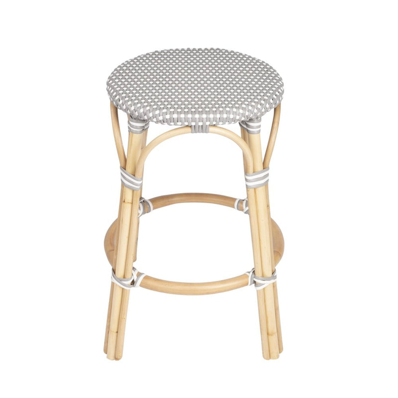 24" Natural Gray and White Rattan Backless Counter Height Bar Chair