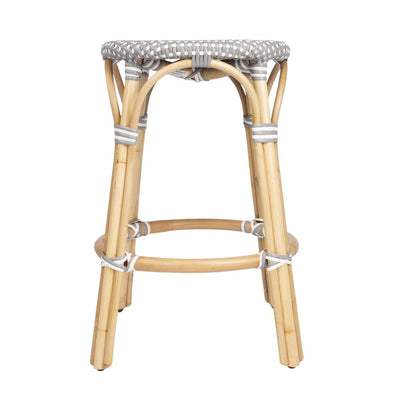 24" Natural Gray and White Rattan Backless Counter Height Bar Chair