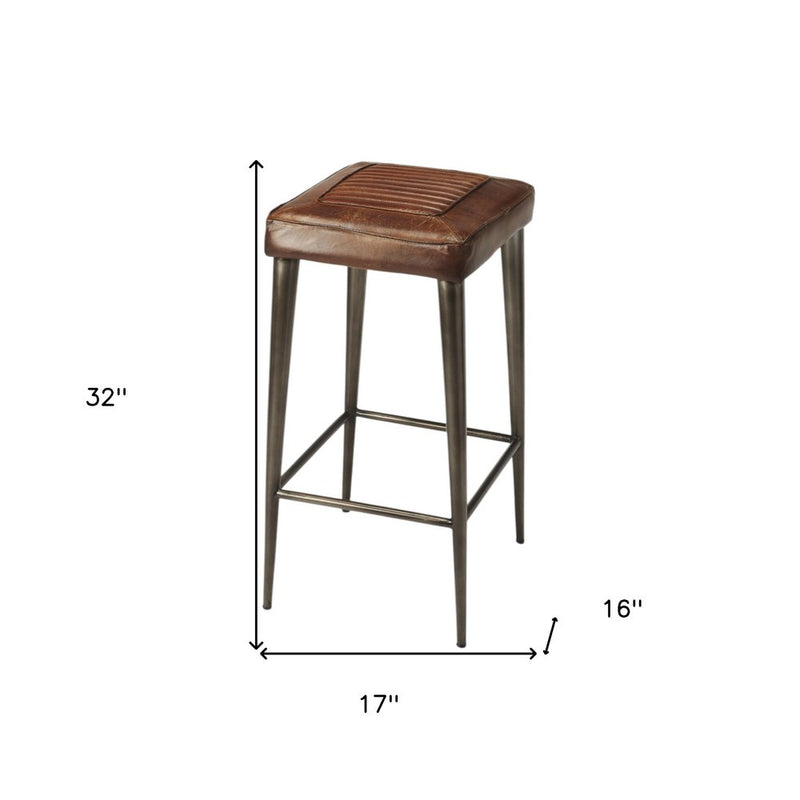 32" Brown and Gray Manufactured Wood and Iron Backless Counter Height Bar Chair