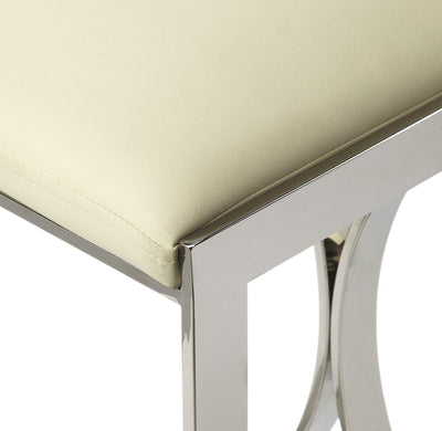 24" Off White and Silver Faux Leather and Iron Backless Counter Height Bar Chair