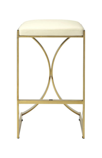 24" Off White and Gold Faux Leather and Iron Backless Counter Height Bar Chair