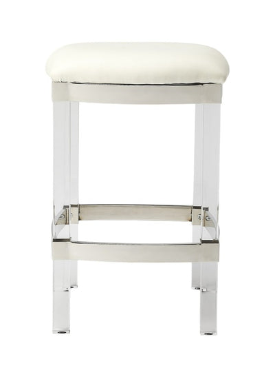 24" White and Clear Stainless Steel and Acrylic Backless Counter Height Bar Chair