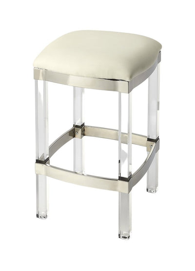 24" White and Clear Stainless Steel and Acrylic Backless Counter Height Bar Chair