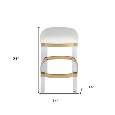24" White and Clear Stainless Steel and Steel Backless Counter Height Bar Chair