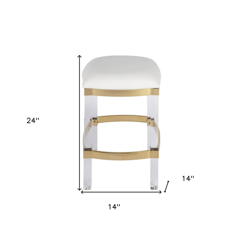 24" White and Clear Stainless Steel and Steel Backless Counter Height Bar Chair