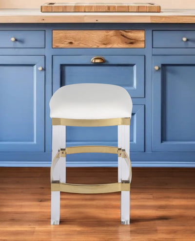 24" White and Clear Stainless Steel and Steel Backless Counter Height Bar Chair