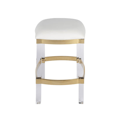 24" White and Clear Stainless Steel and Steel Backless Counter Height Bar Chair