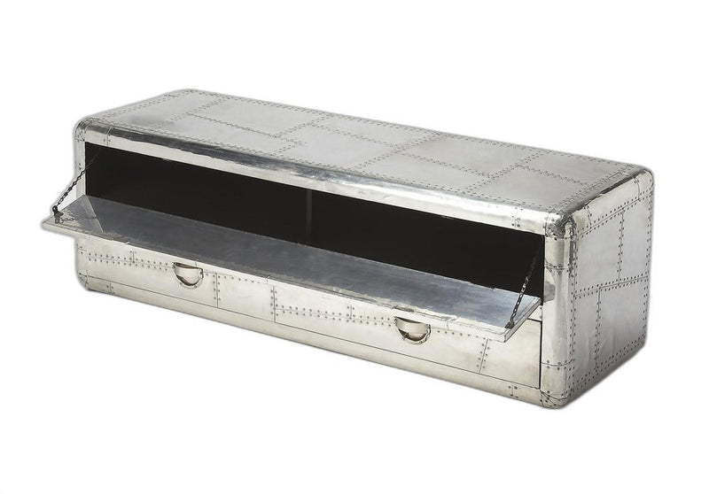 59" Silver Solid Wood Enclosed and Open Storage TV Stand