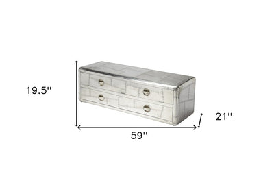 59" Silver Solid Wood Enclosed and Open Storage TV Stand