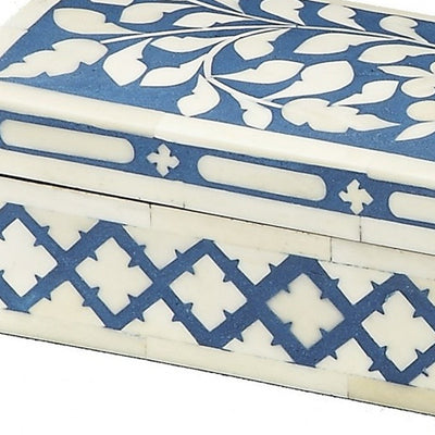 12" Blue And White Bone Inlay Box With Lid
