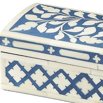 12" Blue And White Bone Inlay Box With Lid