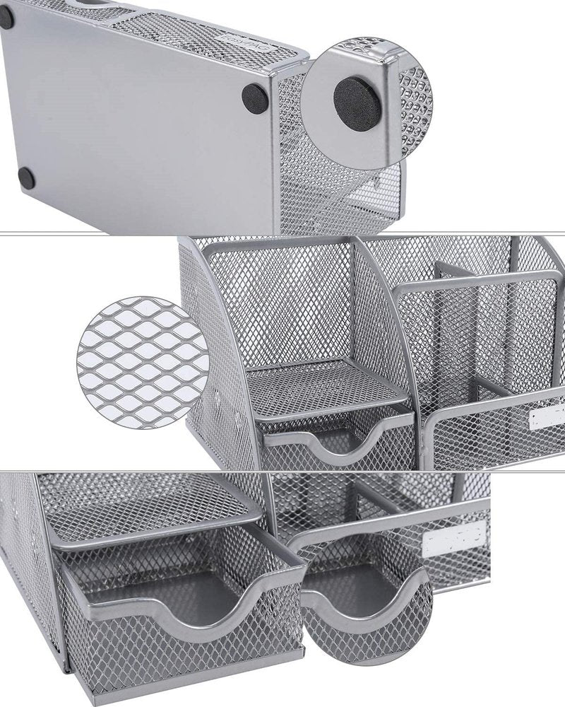 9" Gray Metal Desk Organizer