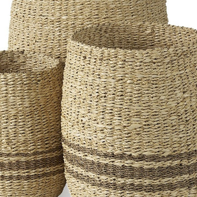 Set of Three Natural And Brown Wicker Basket