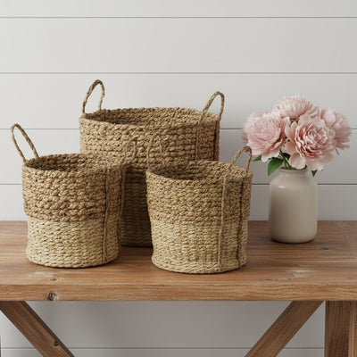 Set of Three Brown Wicker Basket