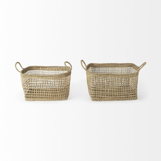 Set of Two Brown Wicker Basket