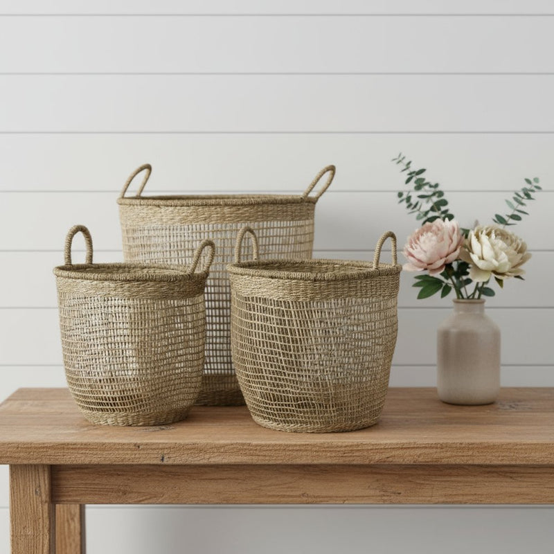 Set of Three Natural Wicker Basket