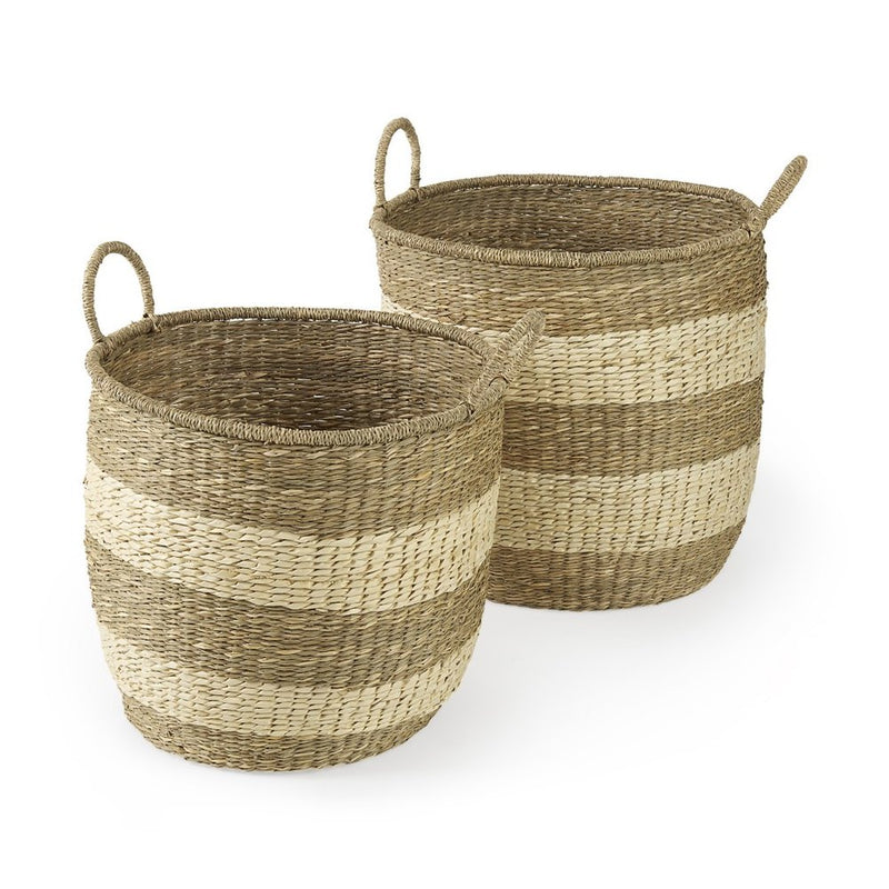 Set of Two Natural And Beige Wicker Basket