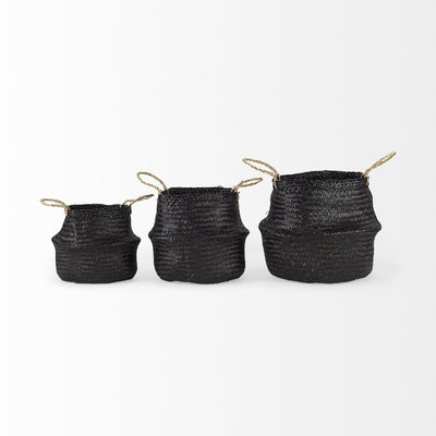 Set of Three Black Wicker Basket