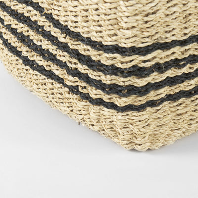 Set of Two Natural And Black Striped Seagrass Rattan Baskets