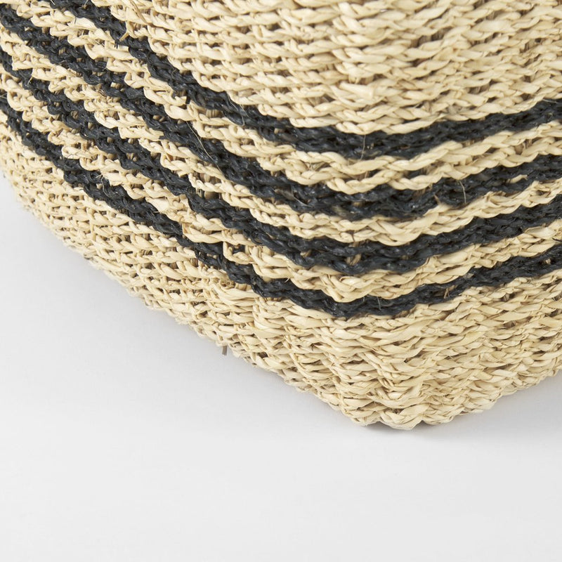 Set of Two Natural And Black Striped Seagrass Rattan Baskets