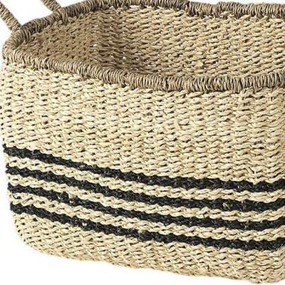 Set of Two Natural And Black Rattan Basket