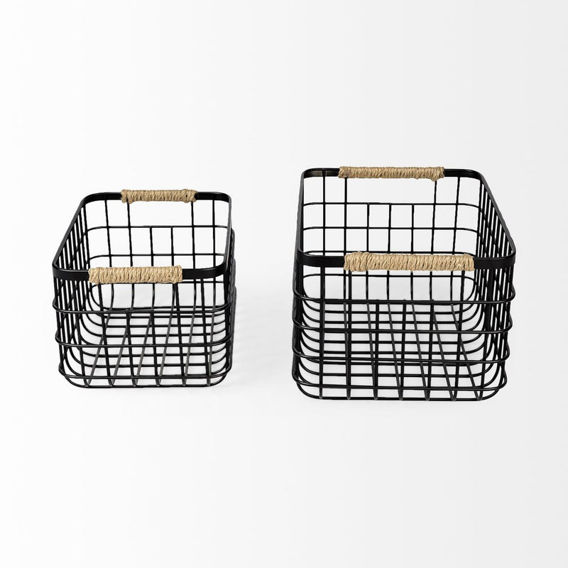 Set of Two Black Metal Basket