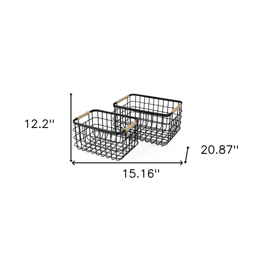 Set of Two Black Metal Basket