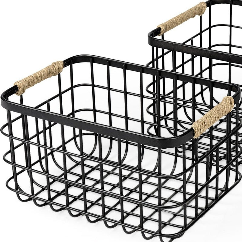 Set of Two Black Metal Basket