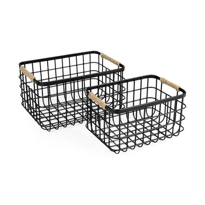 Set of Two Black Metal Basket